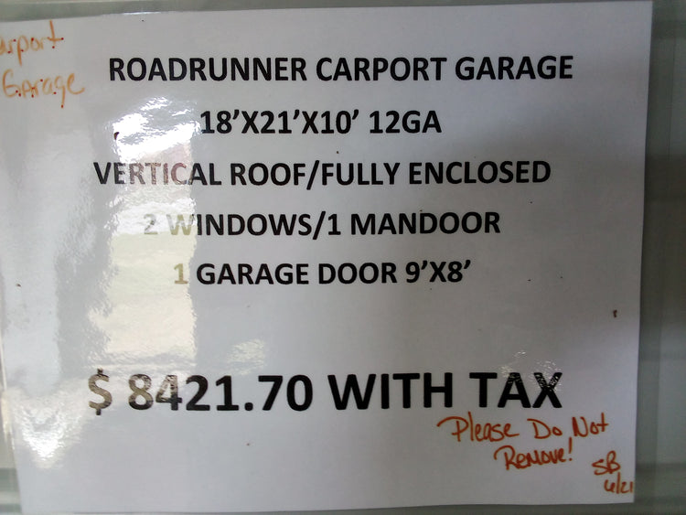 18X21X10 Carport Garage HORN