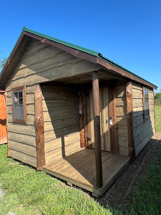 10x16 Live Edge Cabin w/ stoop 24OH457 Horn